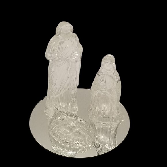 Vintage 80s Glass Nativity Mirrored Base Christmas Holiday 4 Piece Figurines Set - Picture 9 of 10
